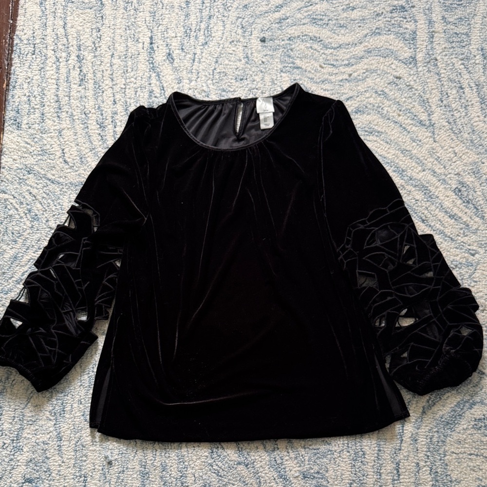 Joie Women Medium Black Velvet Cut Out structured Sleeves Boho Chic Top Blouse L - Picture 3 of 7
